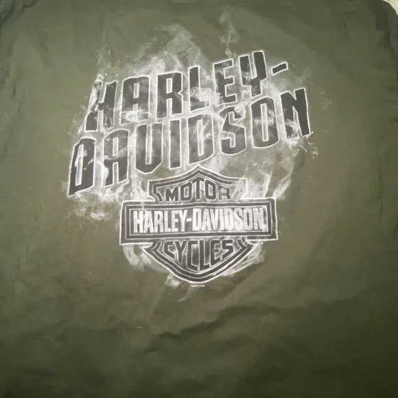 Harley-Davidson XL Long-Sleeve Shirt Mens Route 66 Graphic Olive Green Cotton - Picture 2 of 9